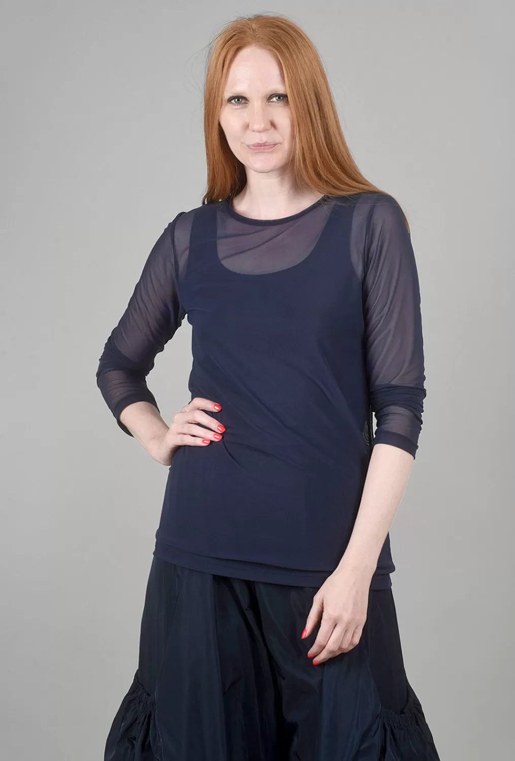 Store Evie Lou Basic Rl Mesh Layer Tee, Navy