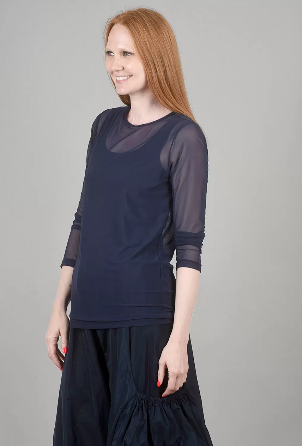 Store Evie Lou Basic Rl Mesh Layer Tee, Navy