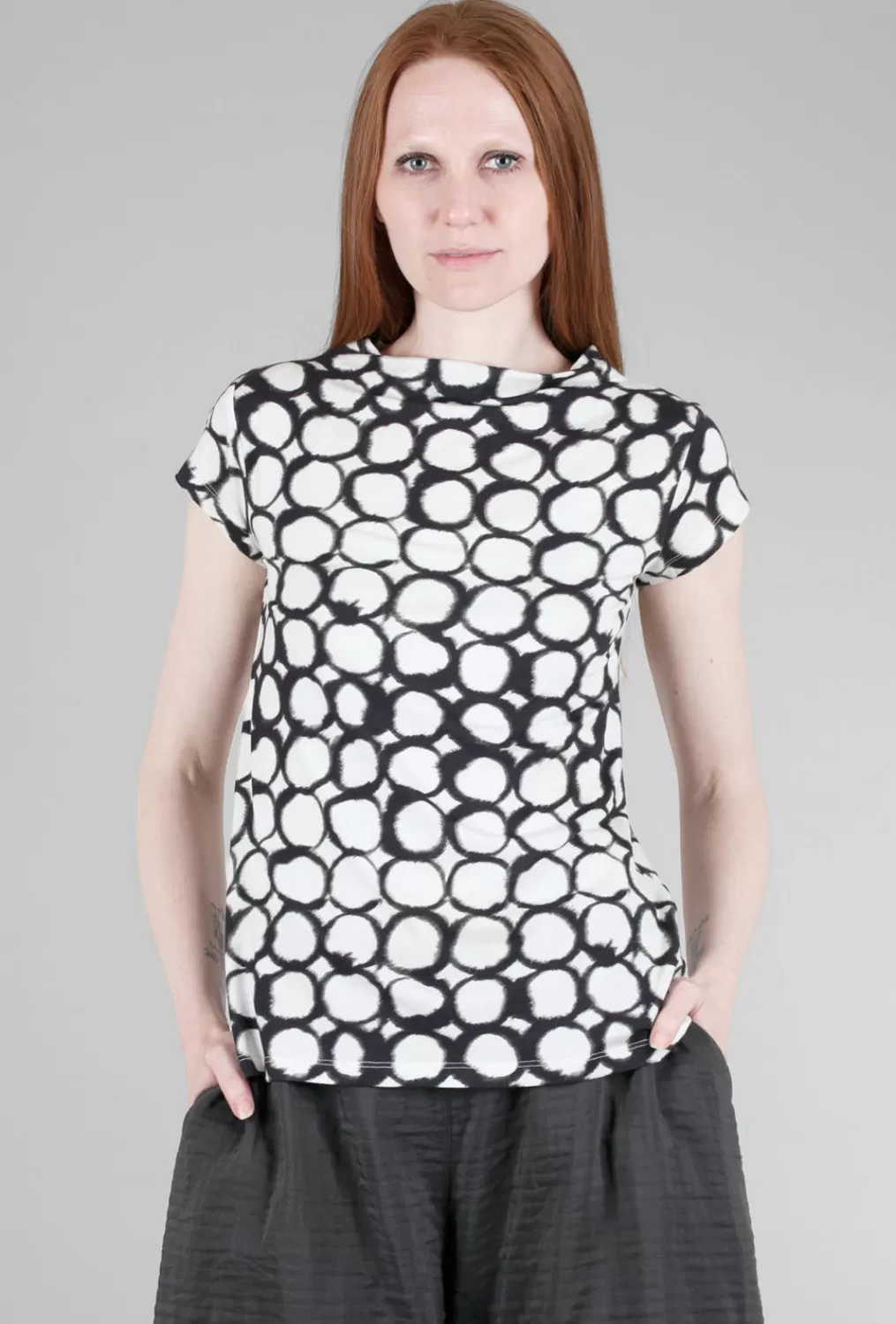 Hot Evie Lou Circle Grid Top, Ivory/Black