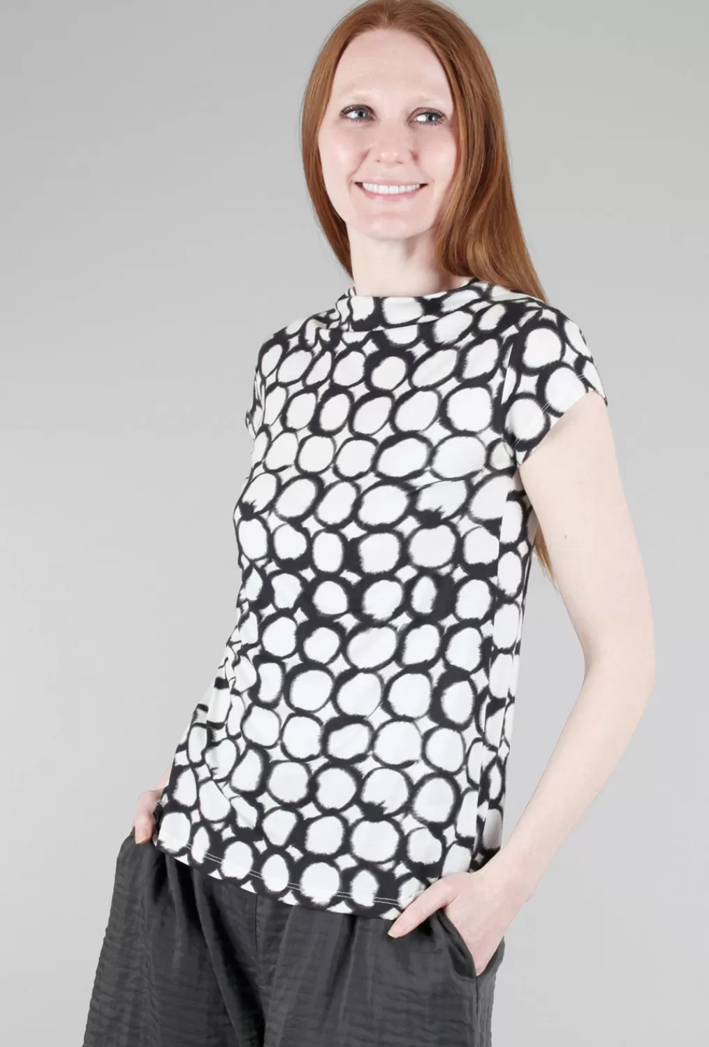 Hot Evie Lou Circle Grid Top, Ivory/Black