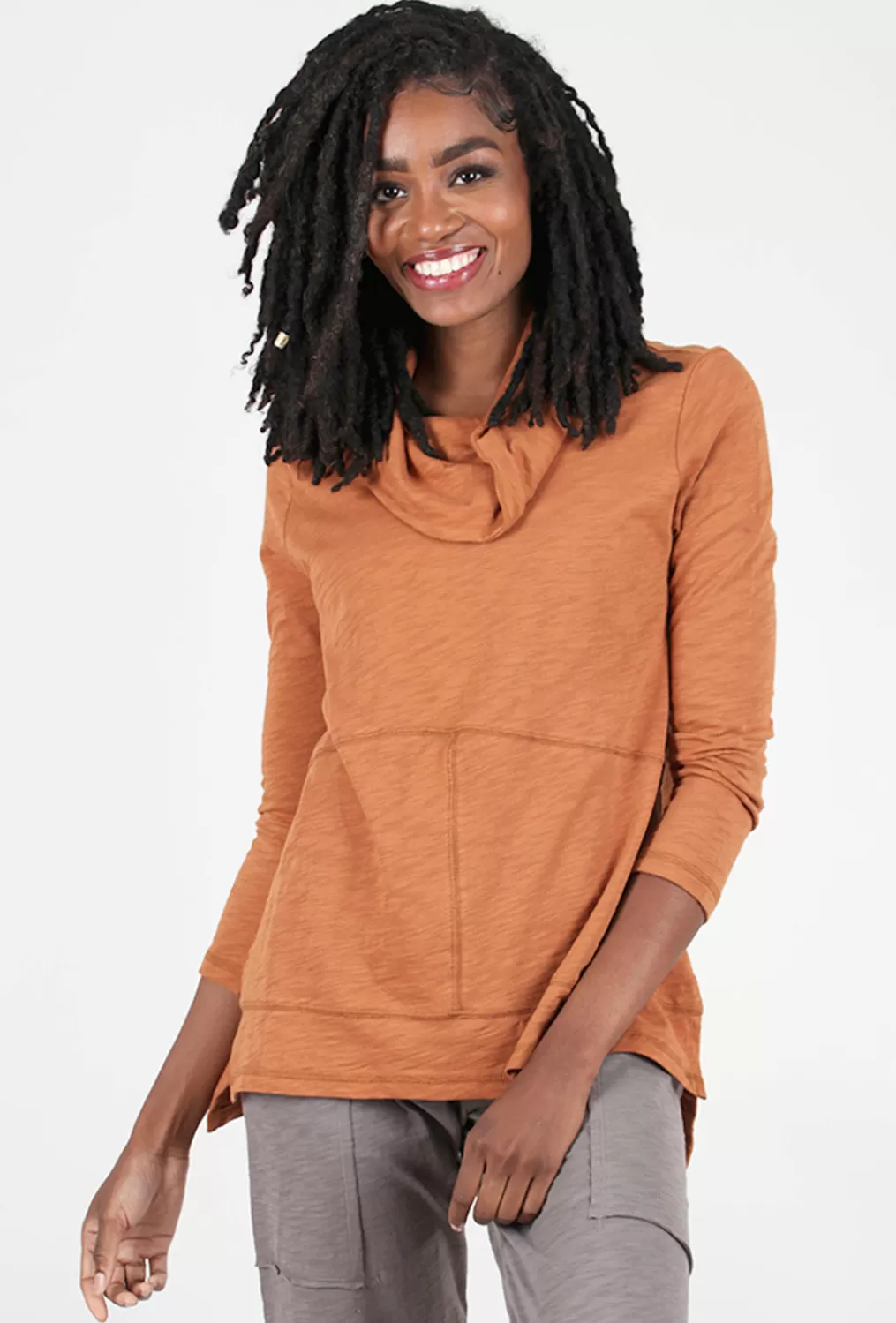 Fashion Evie Lou Cotton Slub Cowlneck Tunic, Spice