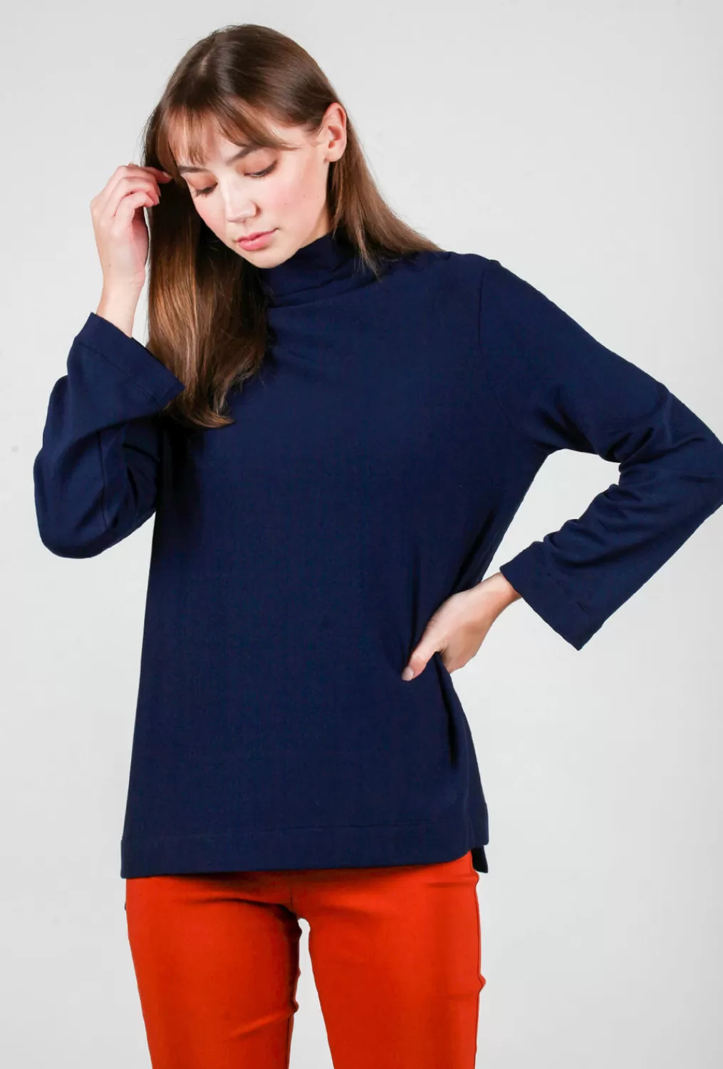 New Evie Lou Cozy Jersey Mock Neck, Navy