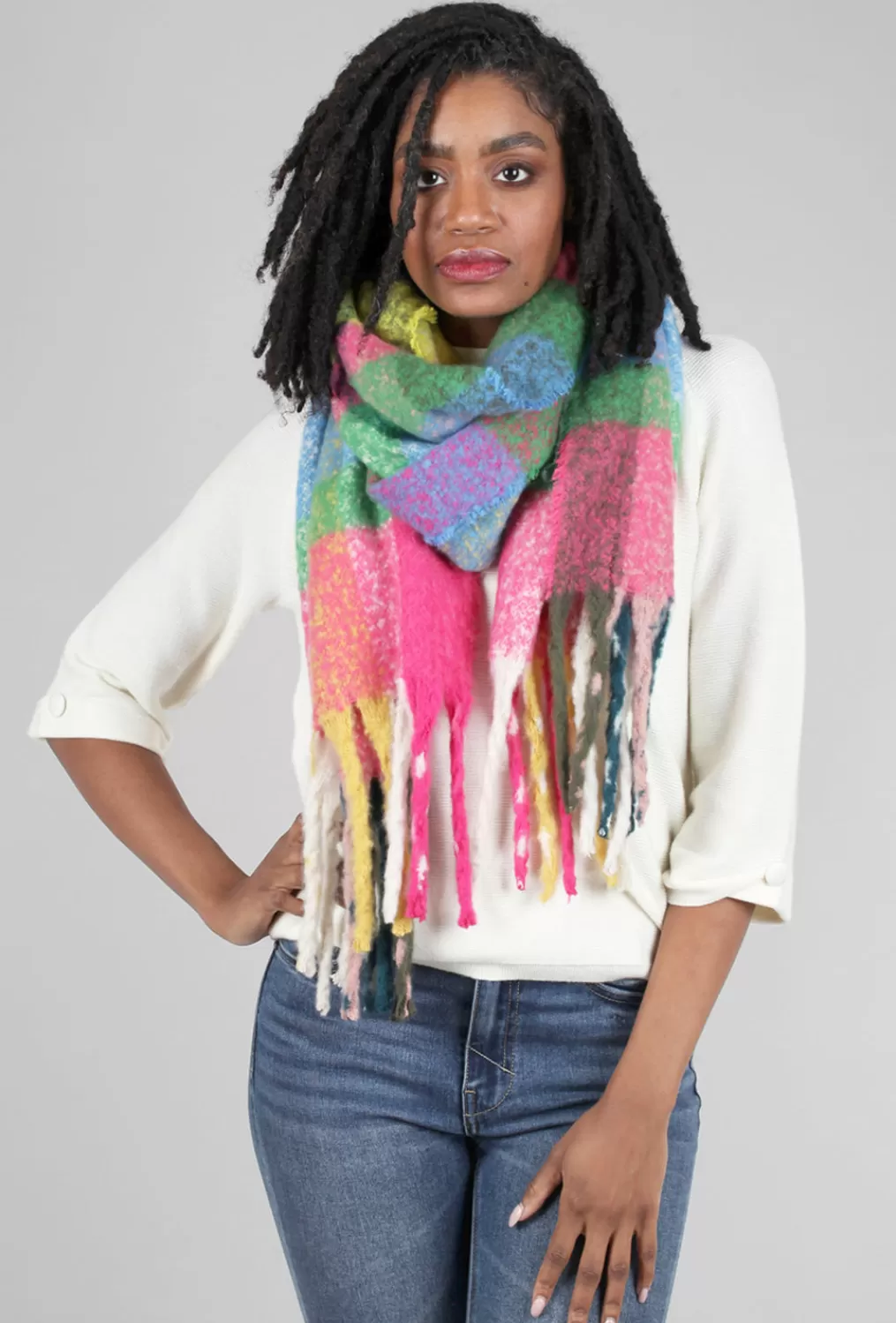 New Evie Lou Crc Scarf, Bright Pink Plaid