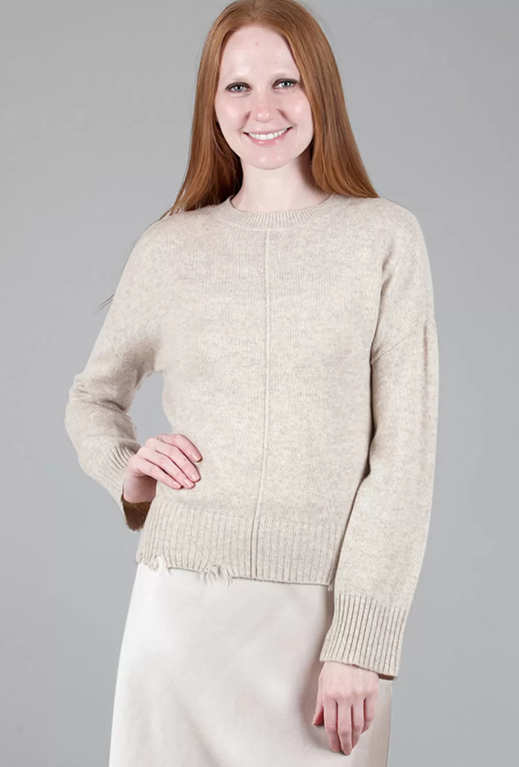 Cheap Evie Lou Distressed Crew Sweater, Husk