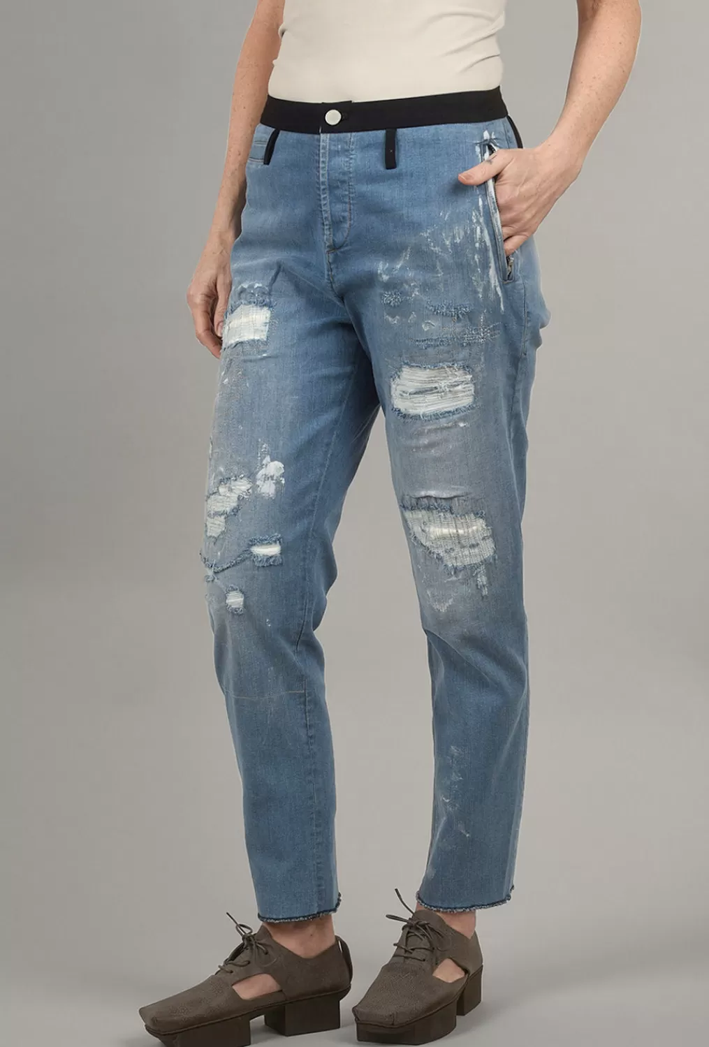 Store Evie Lou Distressed Slouch Jeans, Blue