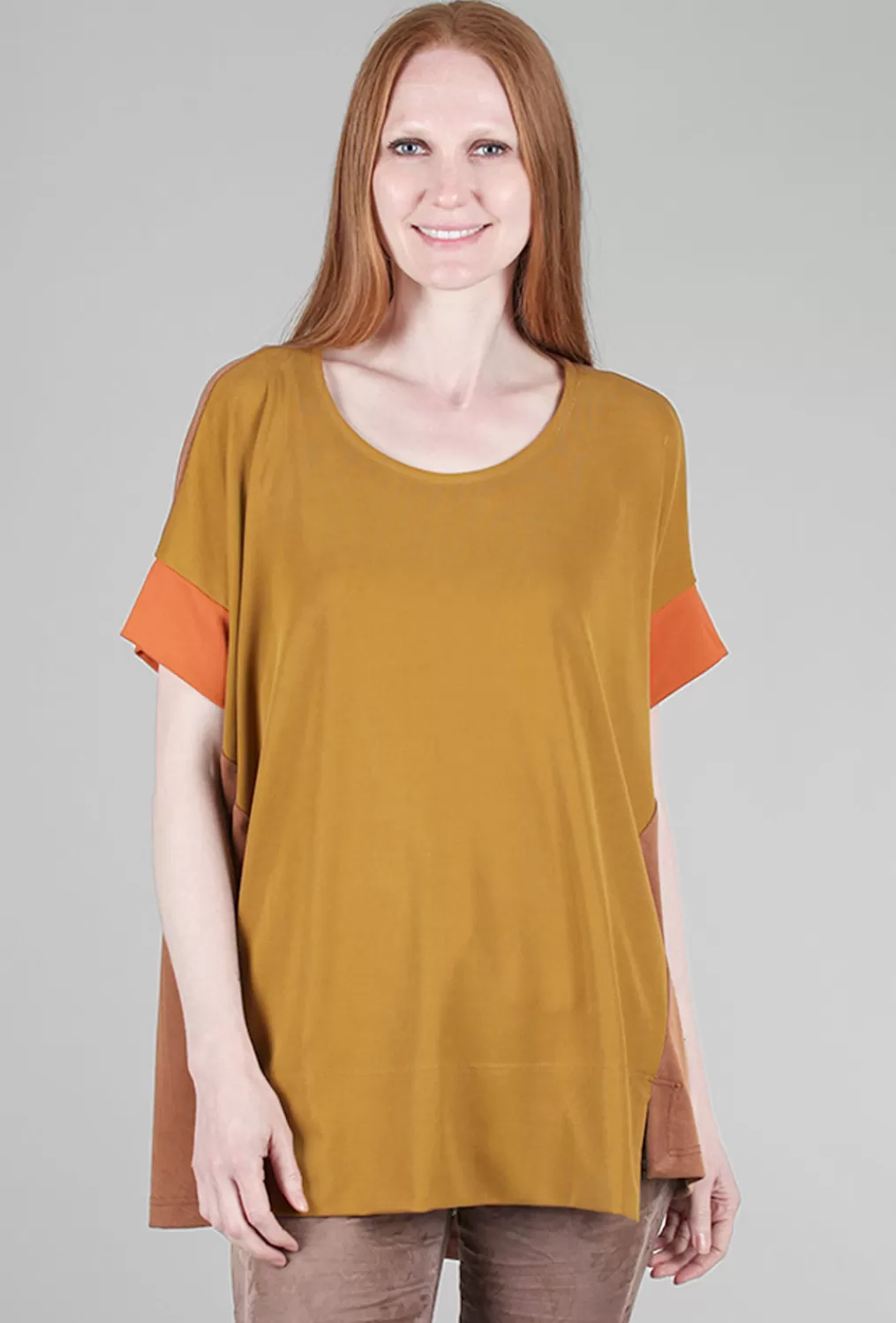 Clearance Evie Lou Inset Swing Colorblock Top, Flame