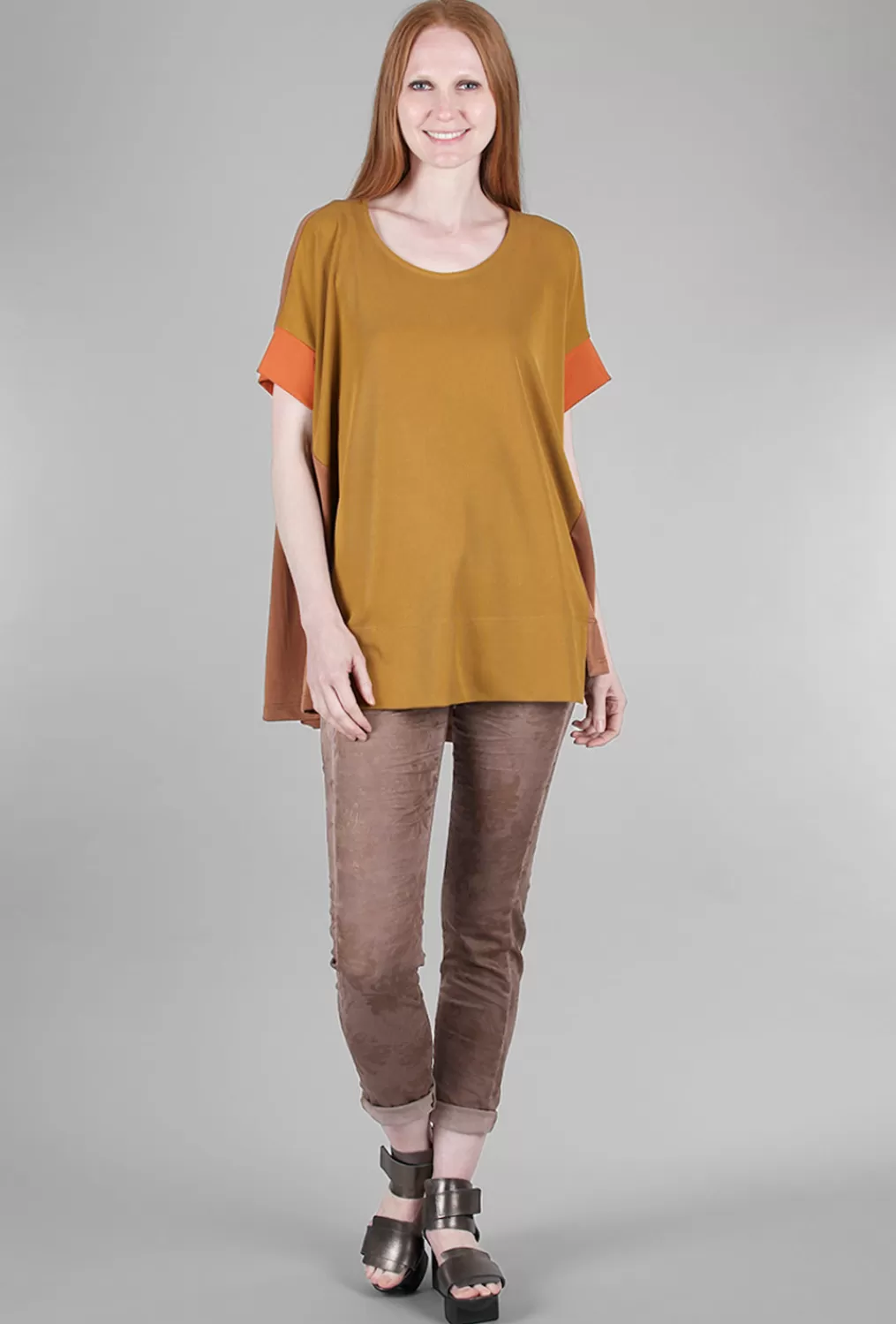 Clearance Evie Lou Inset Swing Colorblock Top, Flame
