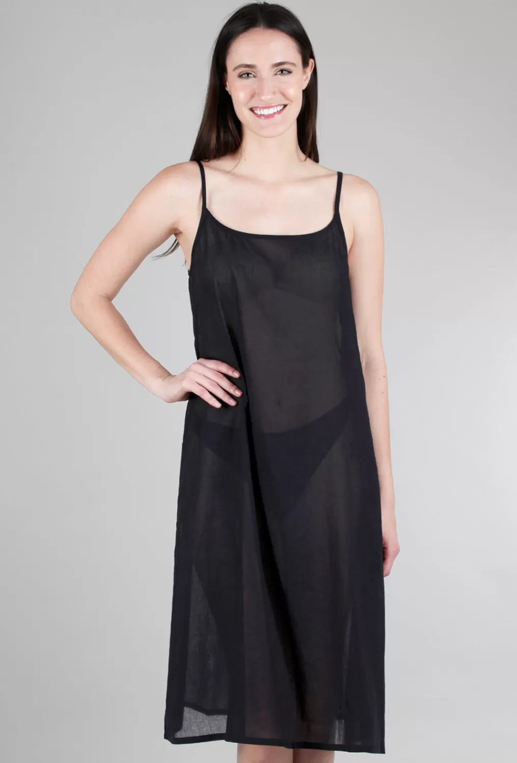 New Evie Lou Longer Cotton Slip, Black