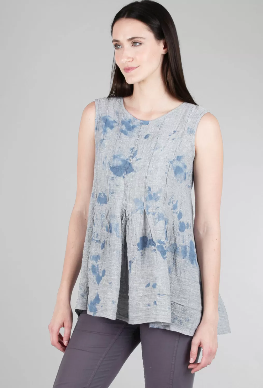 Hot Evie Lou Pleat Details Linen Tank, Gray/Blue