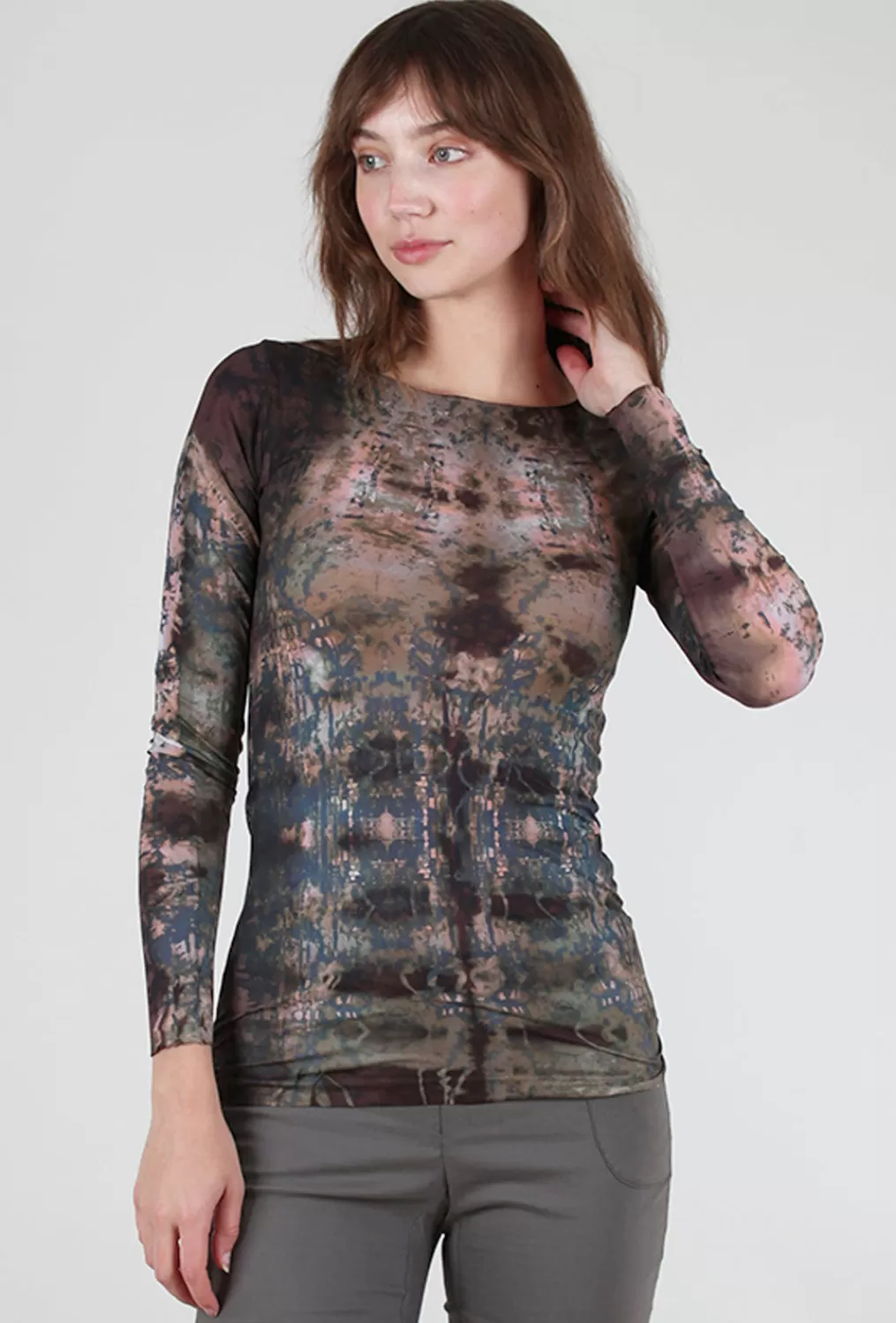 Sale Evie Lou Raw Edge Second Skin Top, Hidden Marble/Chocolate