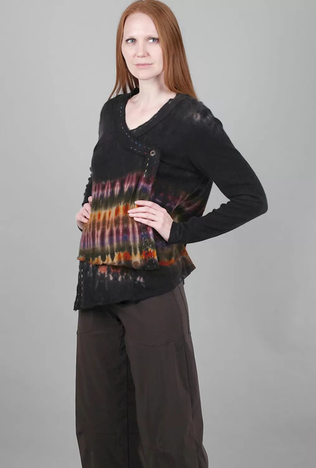 Discount Evie Lou Relaxed Asym Hemmed-In Sweater, Black/Earth