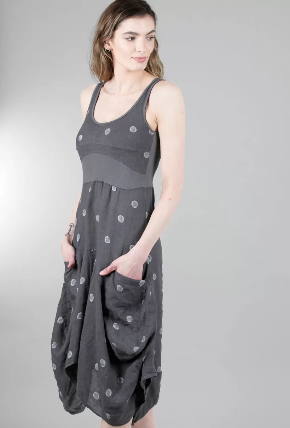 Store Evie Lou Ribbed-Inset Dot Dress, Gray