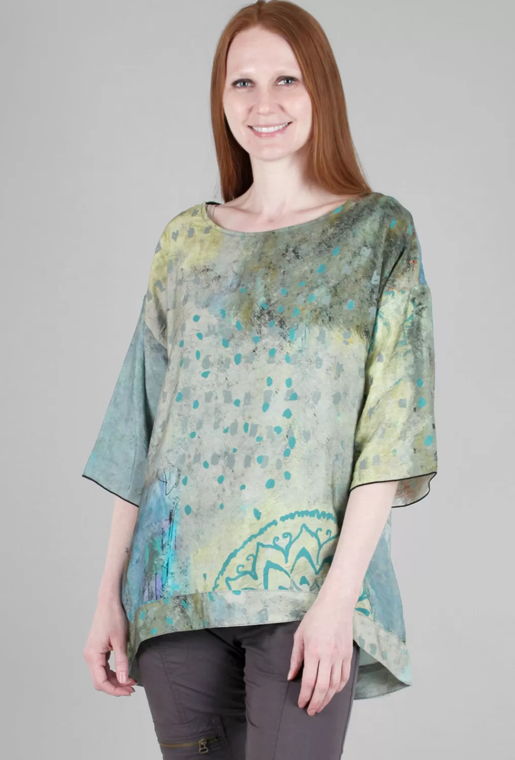 Store Evie Lou Round-Neck Swing Top, Sage/Blue