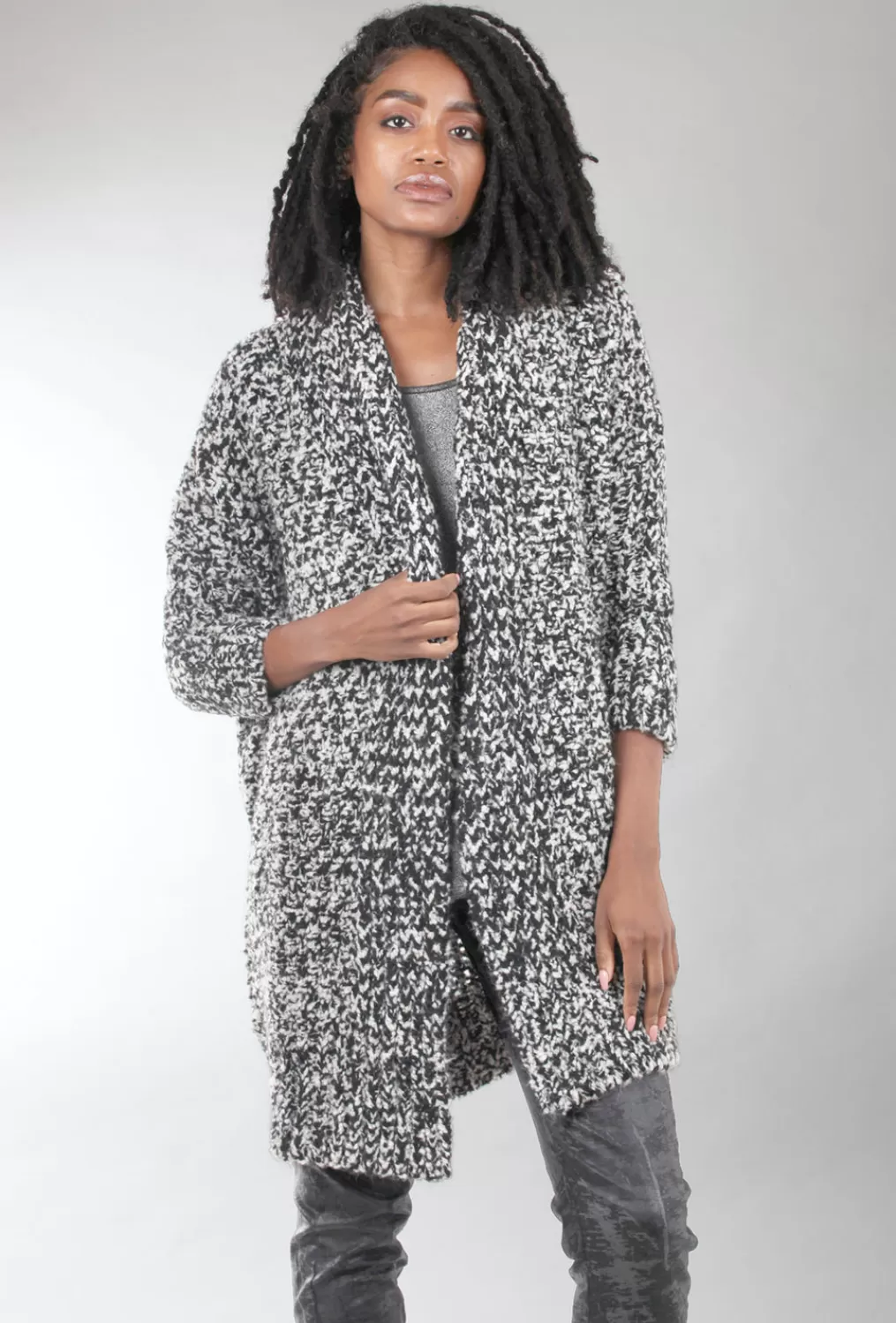 Best Sale Evie Lou Salt & Pepper Cardie, Black/White