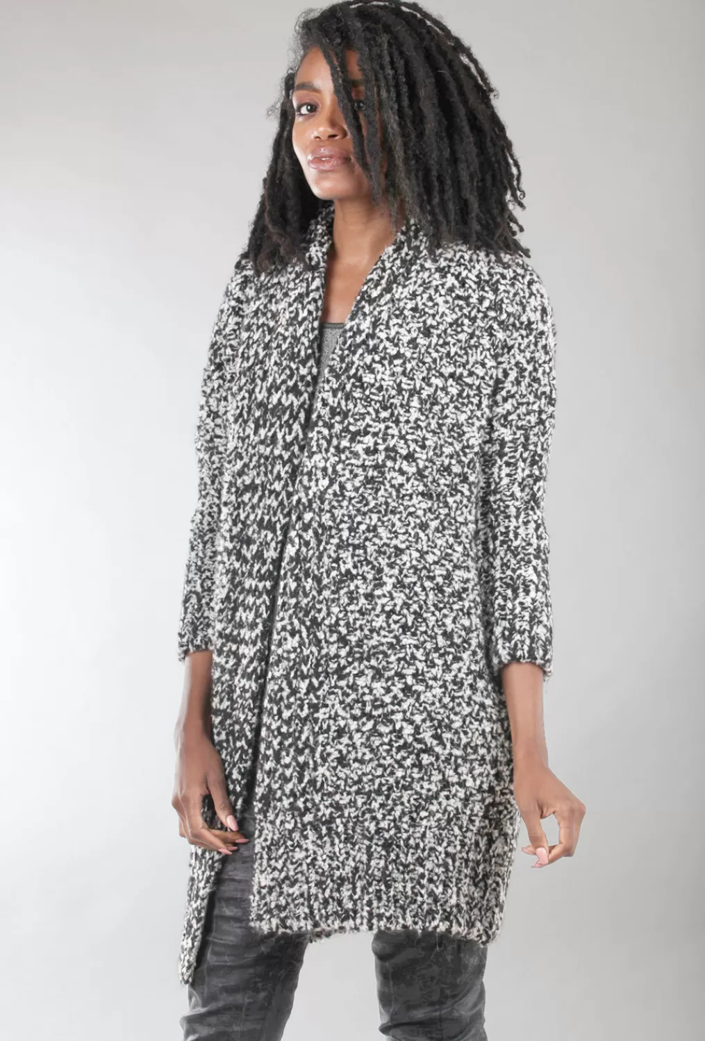 Best Sale Evie Lou Salt & Pepper Cardie, Black/White