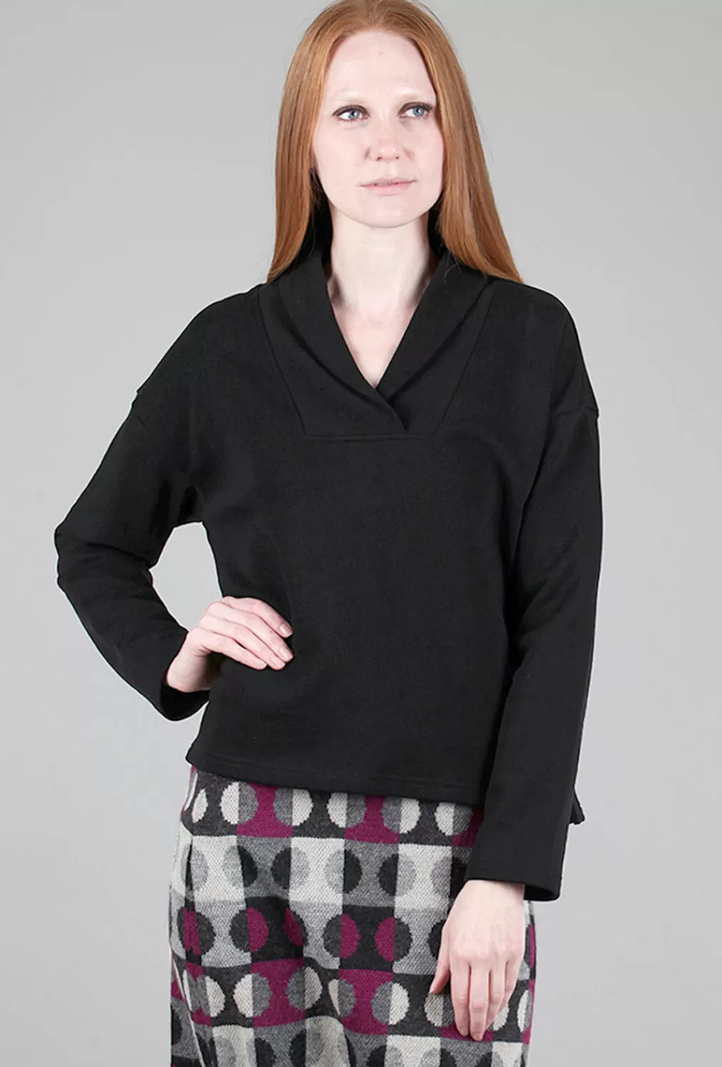 Best Sale Evie Lou Shawl Collar Boxy Top, Black