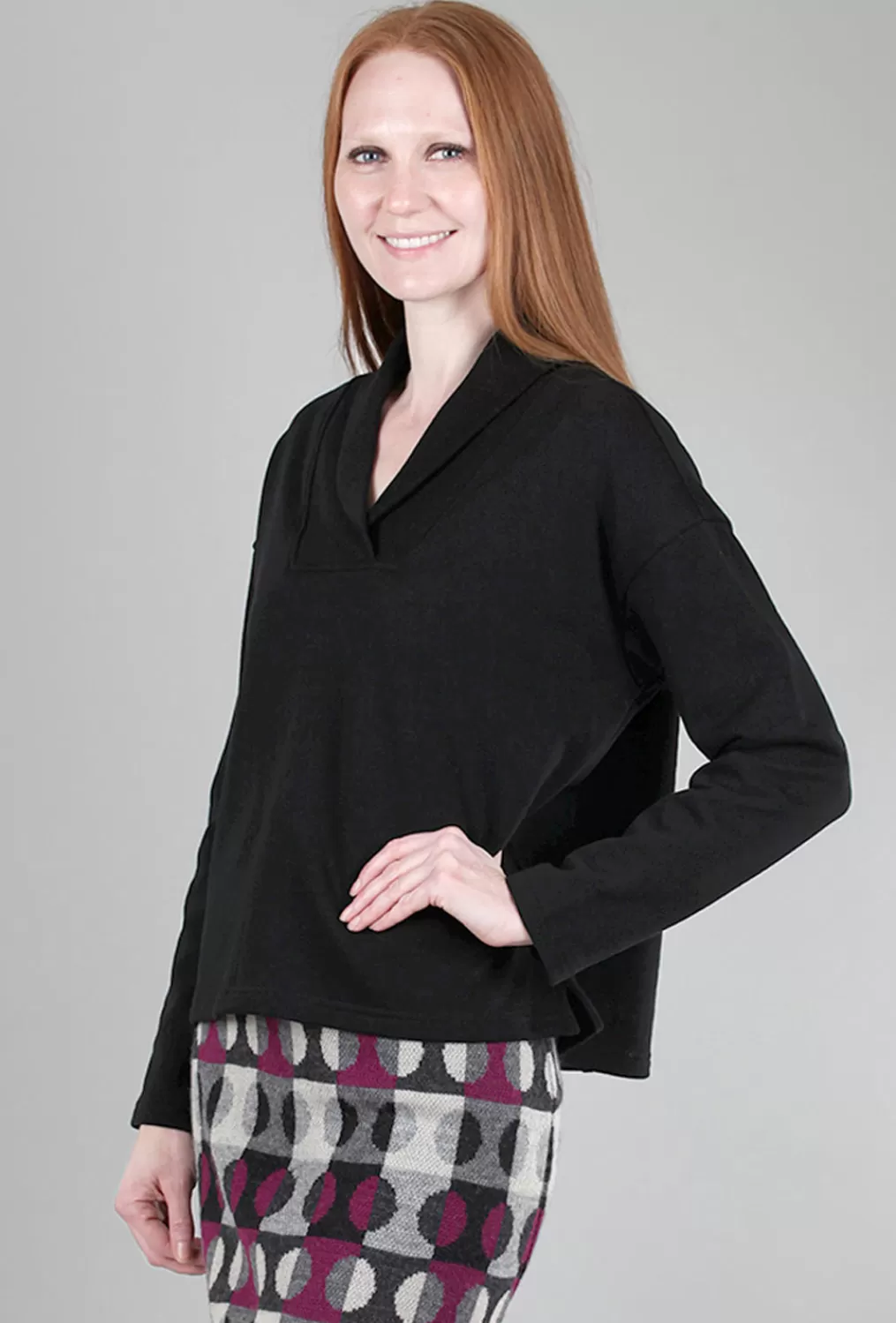 Best Sale Evie Lou Shawl Collar Boxy Top, Black