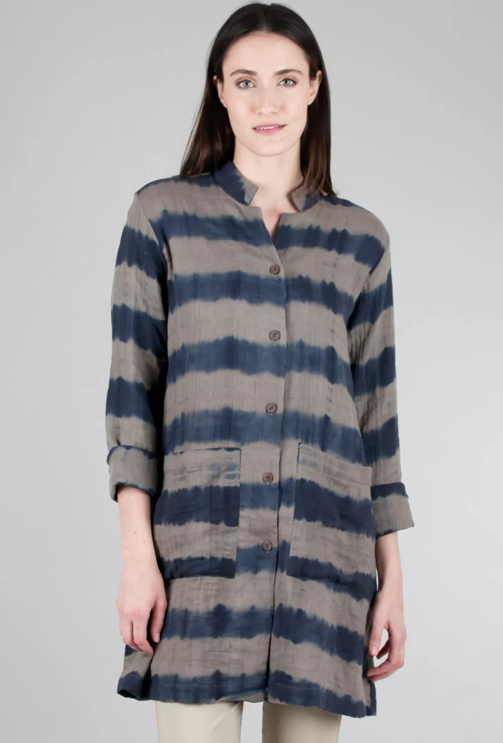 Fashion Evie Lou Shibori Stripe Jacket, Gray/Blue