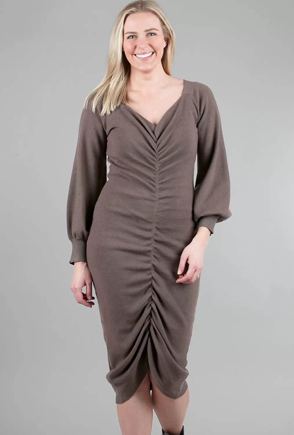 Cheap Evie Lou Shirred Sweater Dress, Umber