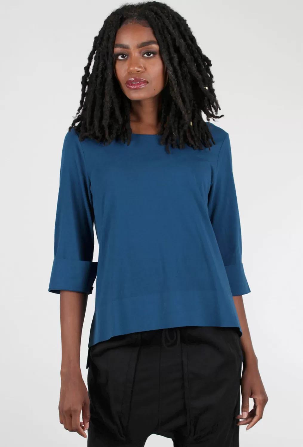 Best Sale Evie Lou Signature Deep-Hem Tee, Baltic Blue