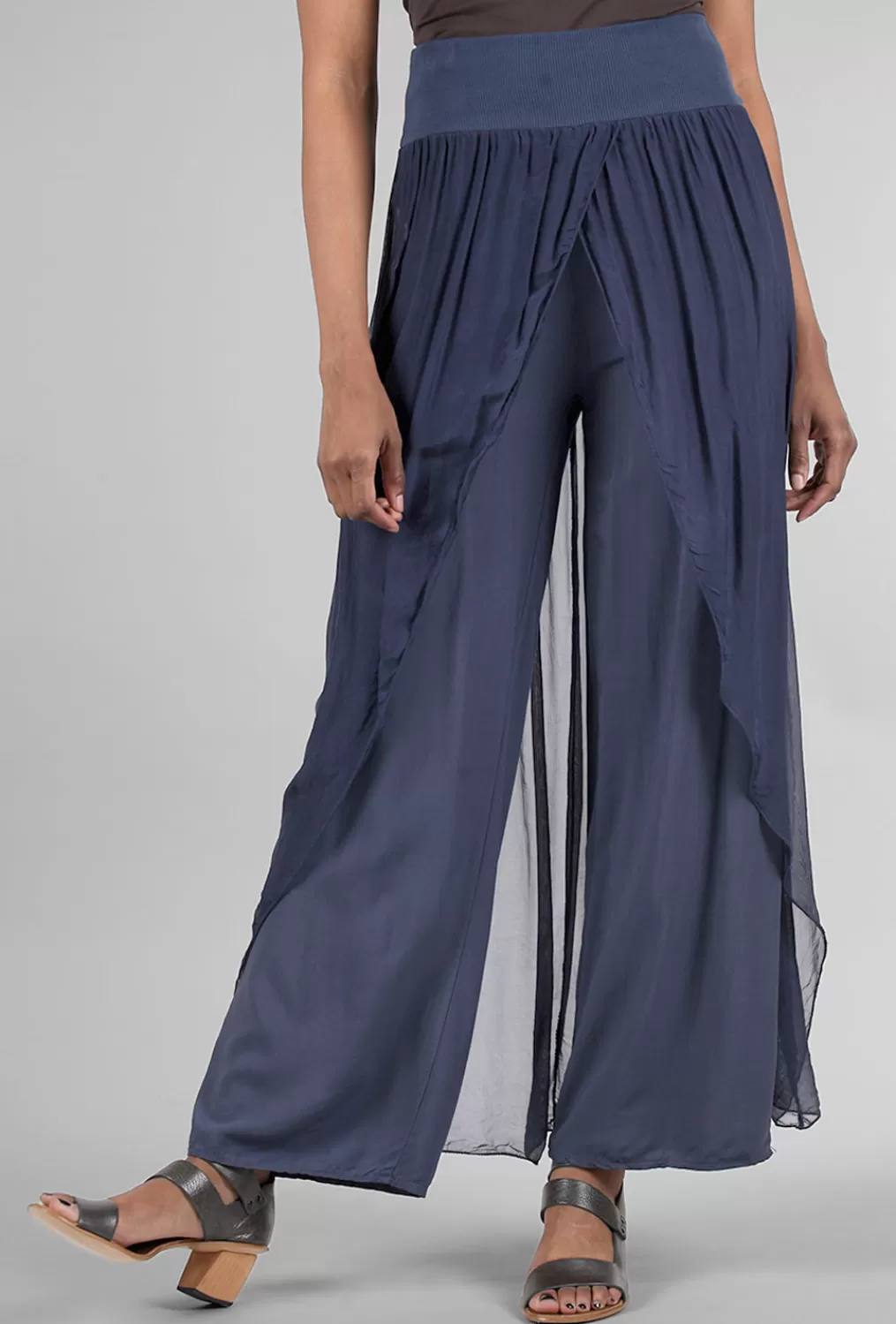 Hot Evie Lou Silky Skirt Overlay Pant, Navy