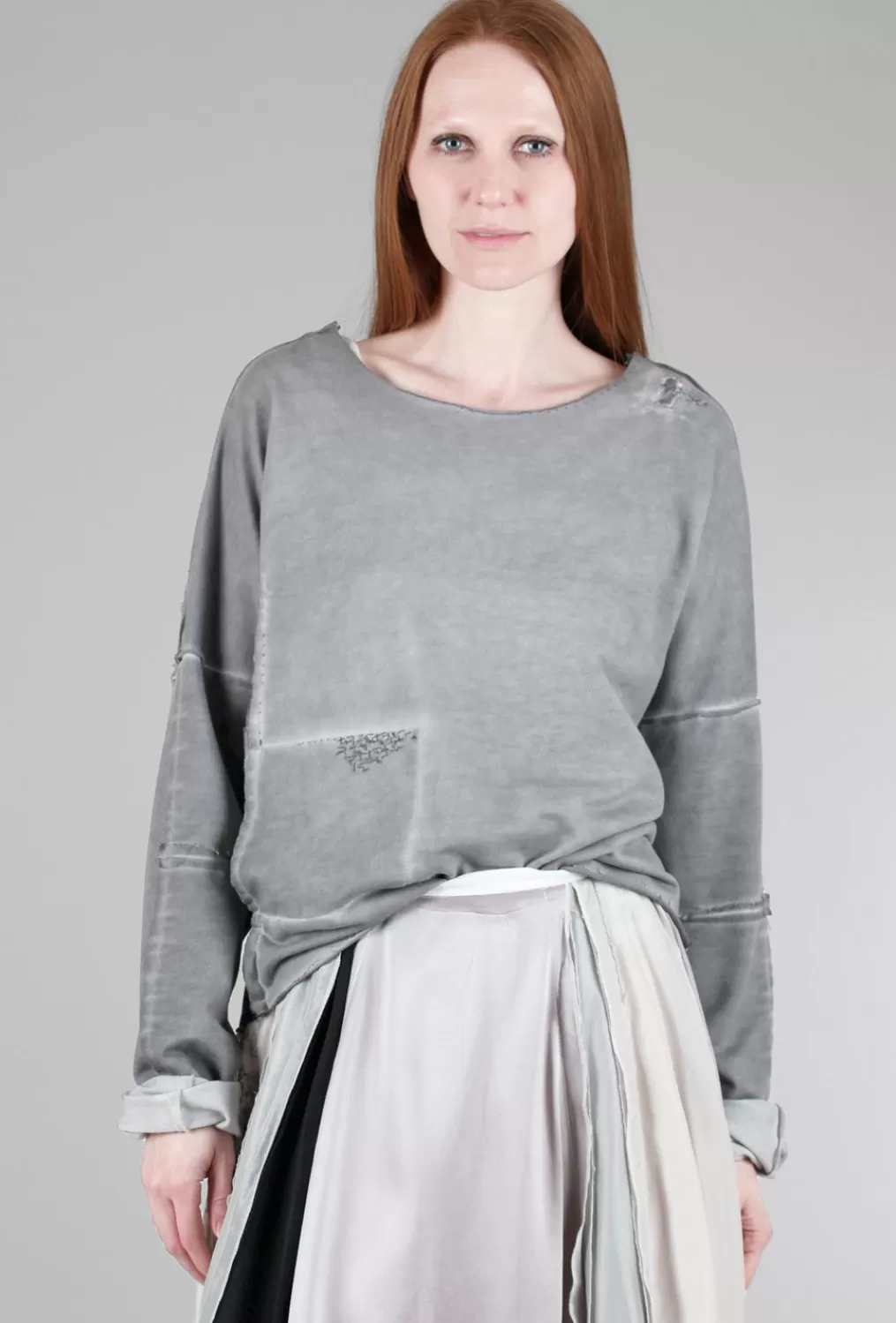 Discount Evie Lou Slouchy French Terry Pullover, Gray Wash