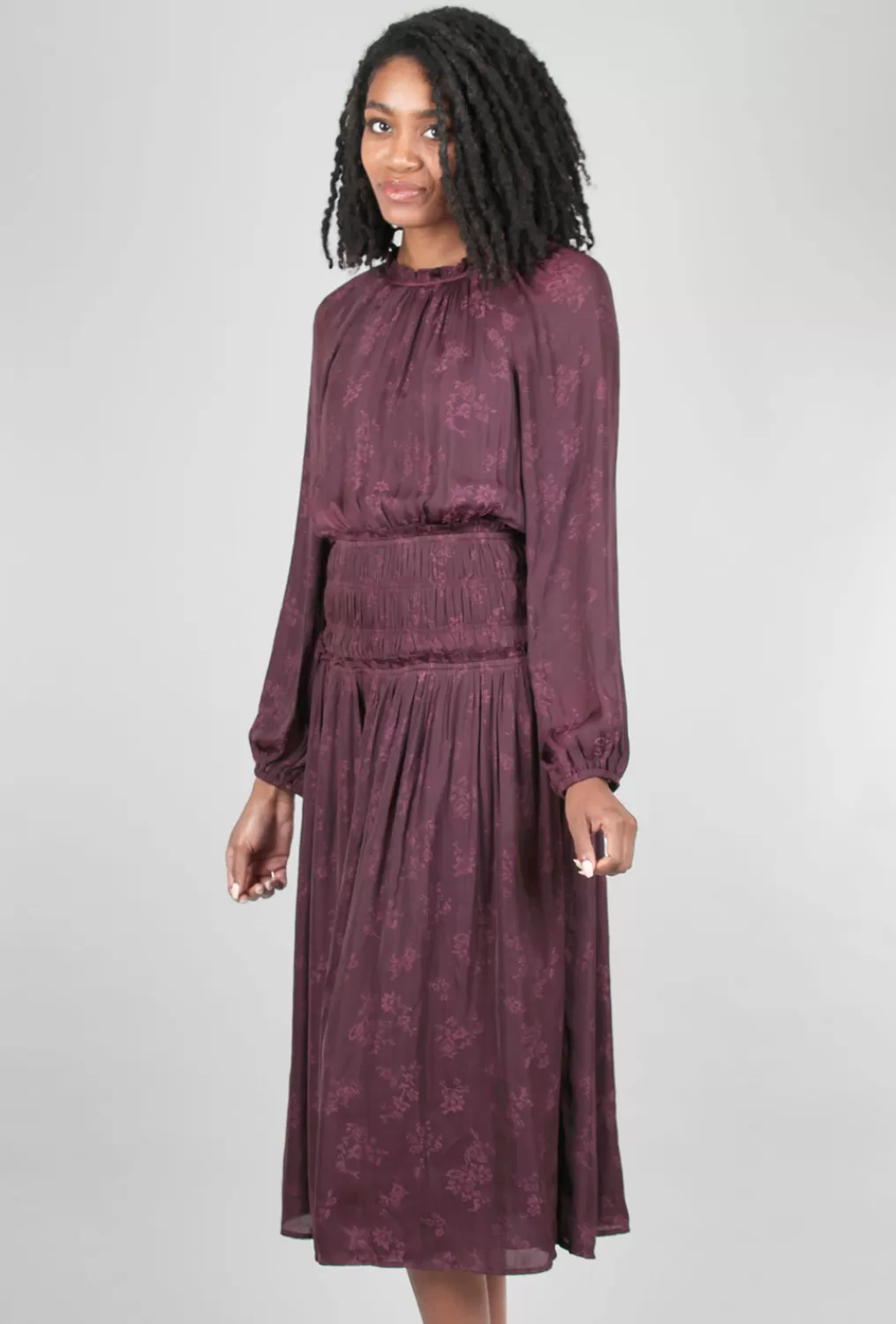 Hot Evie Lou Smocked Details Midi Dress, Plum