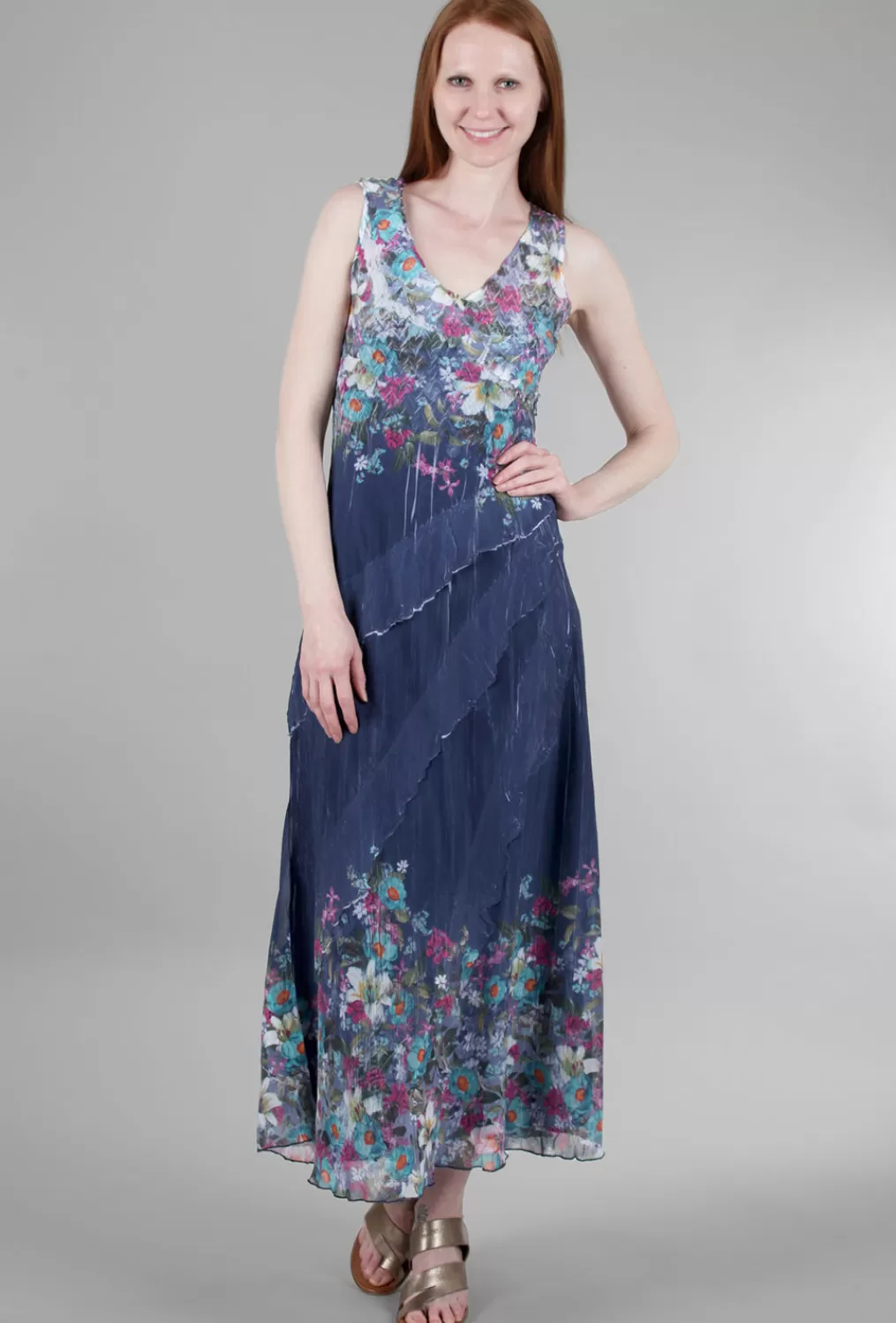 Cheap Evie Lou Spring Meadow Long Ruffle Dress, Indigo