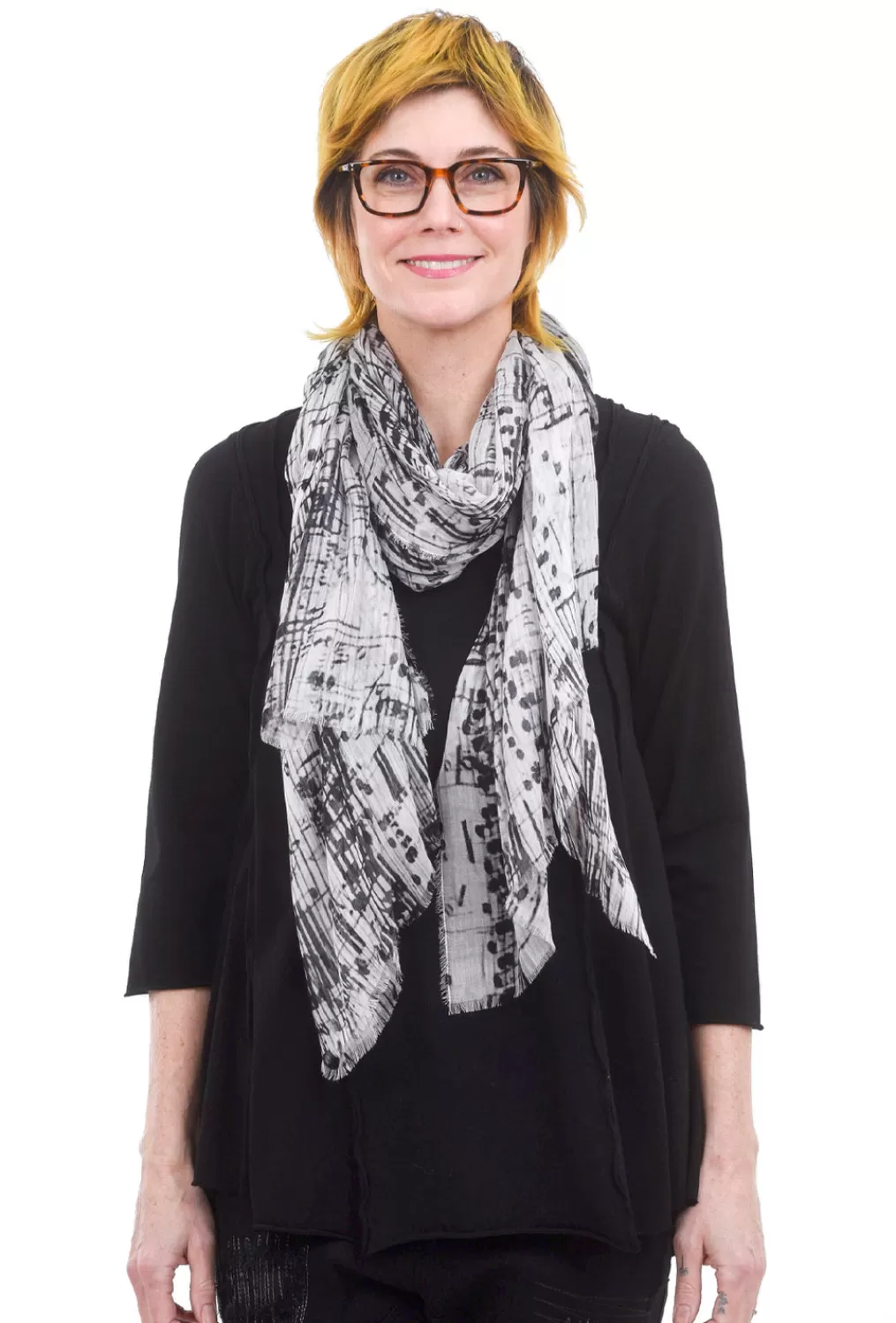 Cheap Evie Lou Vintage Artisan Scarf, Music Notes/Black/White