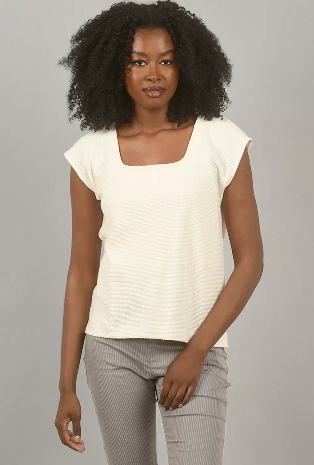 Shop Evie Lou Waffle Square-Neck Tee, Oyster