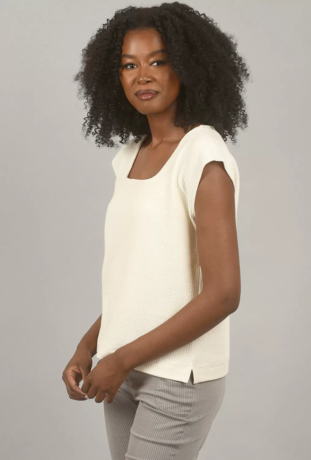 Shop Evie Lou Waffle Square-Neck Tee, Oyster